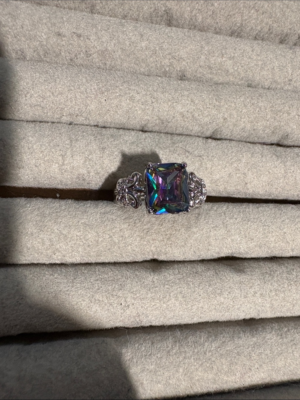 Mystic Topaz Square-Cut Silver Ring - Multicolor